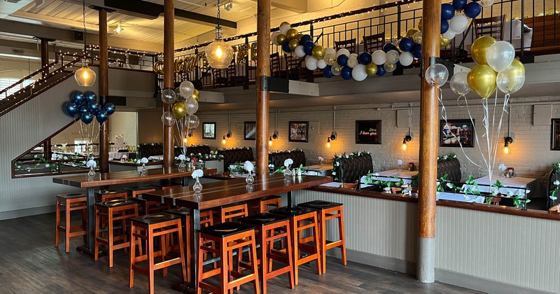 Interior, high tables and chairs