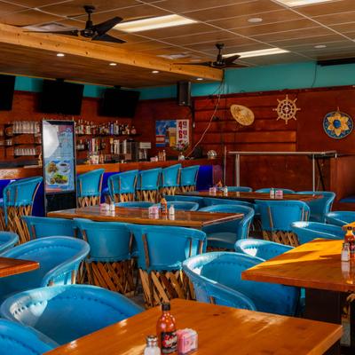 The dining hall, tables and chairs.