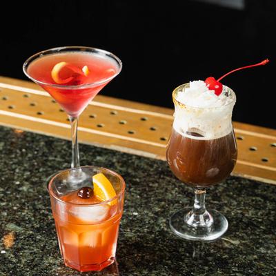 Pomegranate martini, Old Fashioned and Cafe Pierre cocktails