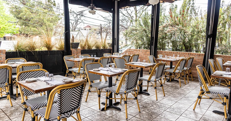 Exterior, tables and chairs on covered patio