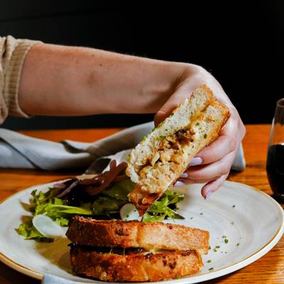 Ham and cheese sandwich, with cauliflower