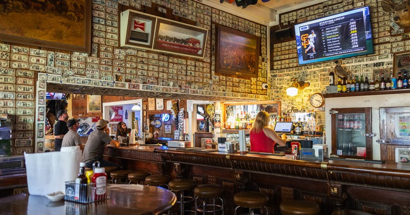 Interior, bar area, bar and bar stools