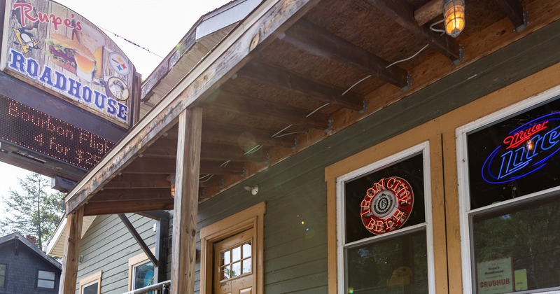 Exterior, low angle, view, entrance, porch