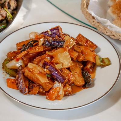 Stir-fried egg plant, Beijing style.