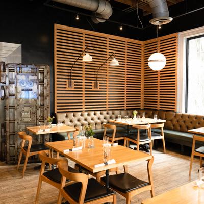 Interior, seating area, tables, chairs and leather seats