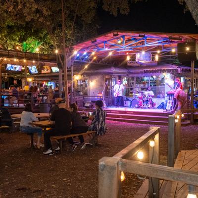 Outdoor, guests have a party with live music