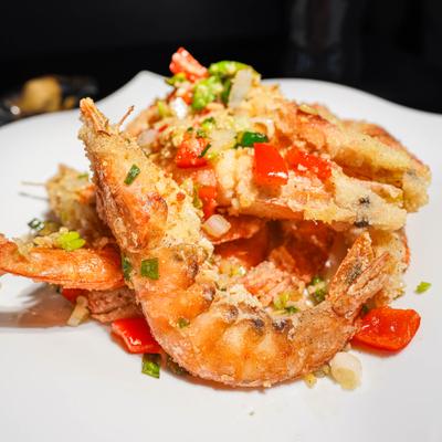 The Jasmine Jumbo Salt and Pepper Head-On Shrimp.