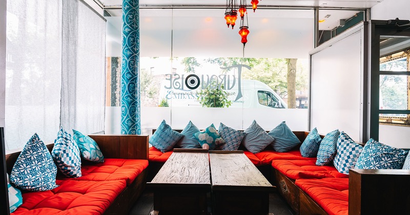 Restaurant interior, lounge seating area