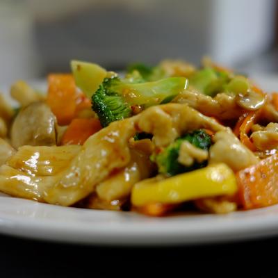 Lemon Honey Chicken, with mushrooms, carrots, and broccoli.