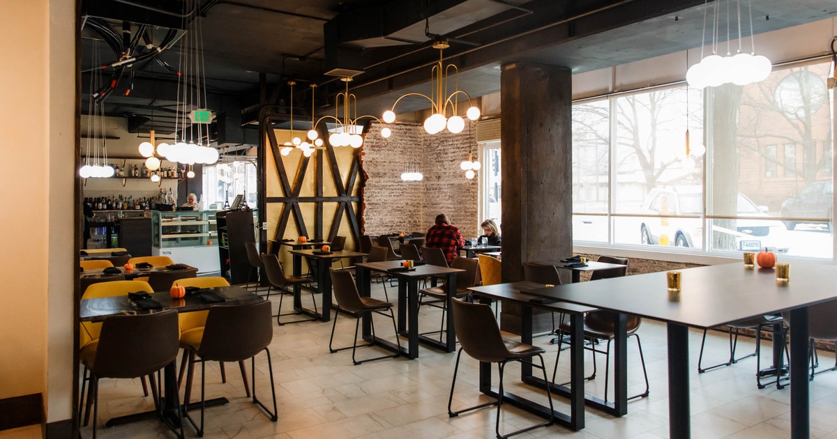 Seating area with large windows