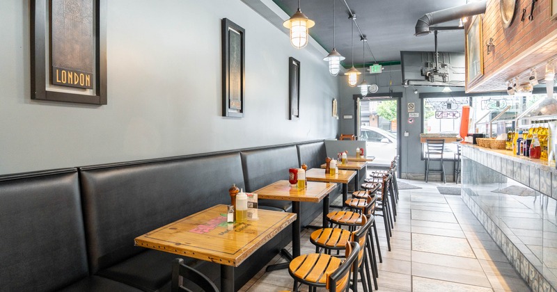Interior, booths, tables, chairs