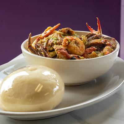 Served food on a white plate.