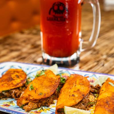 Beef birria tacos.
