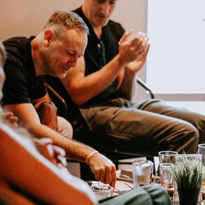 Guests helping themselves to food.