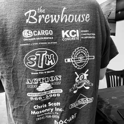 Brewhouse Tee Shirt  with local businesses logos on back.