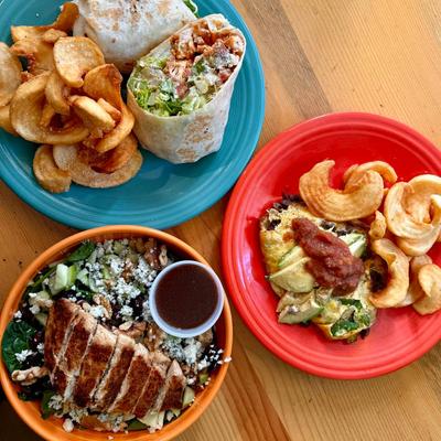 A top view of served food.