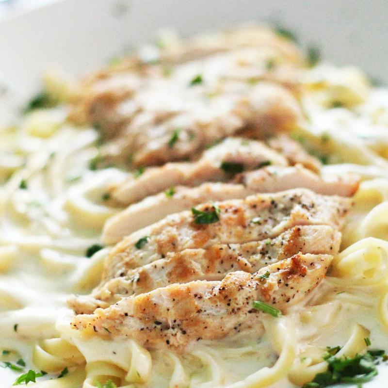 Fettuccini Alfredo With Grilled Chicken Breast photo
