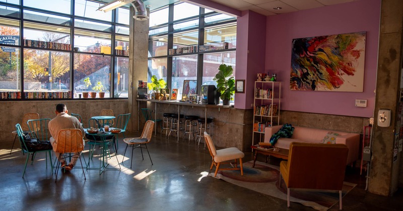 Interior, spacious seating area with large windows