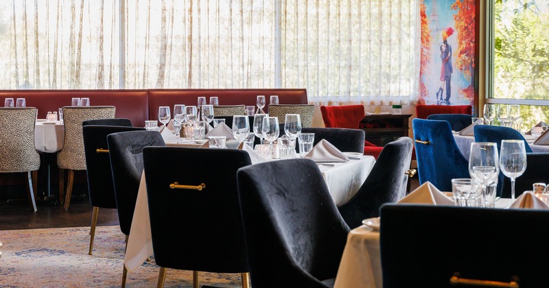 Interior, set restaurant tables ready to receive guests