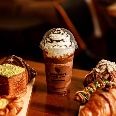 Nutella frappe and various pastries.