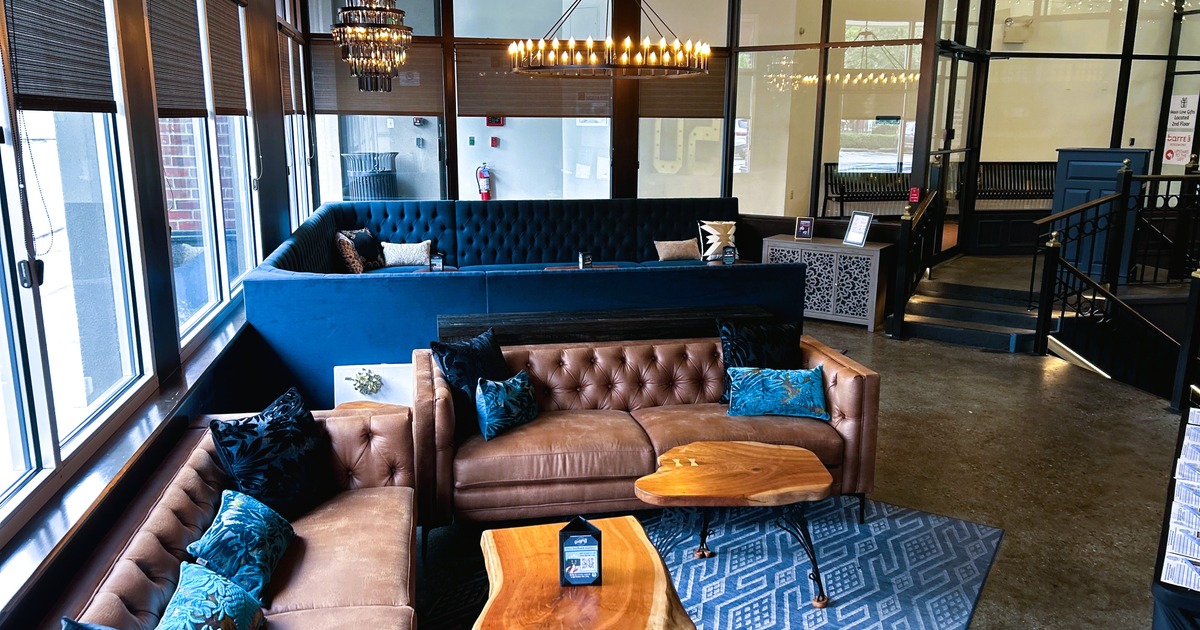 Seating area, leather sofas