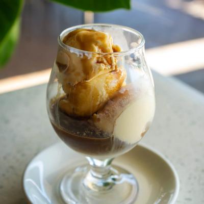 Affogato featuring scoops of ice cream 