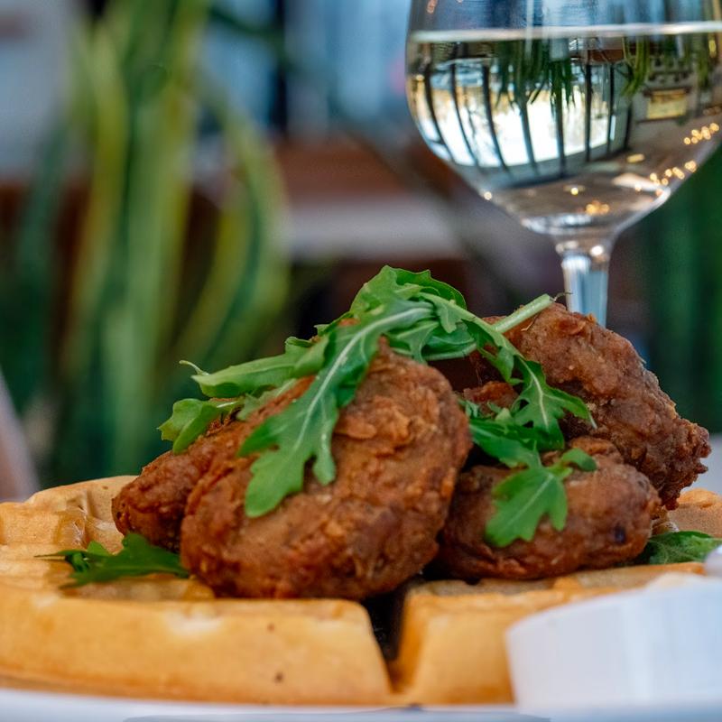 Southern Fried Chicken & Waffles with Buttered Bourbon Syrup photo