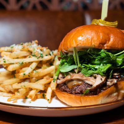Mushroom burger and fries.