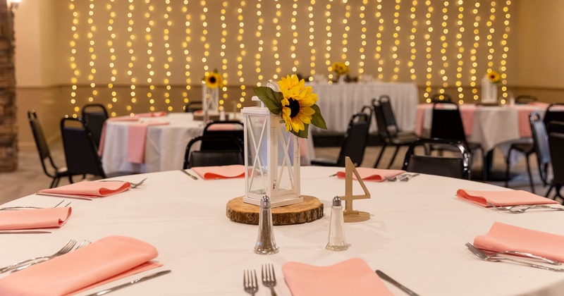Interior, round table set for guests