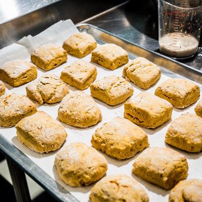 A tray of freshly baked biscuits.