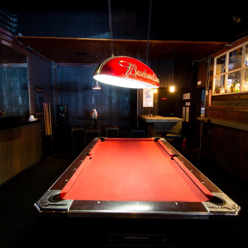 Interior, red pool table
