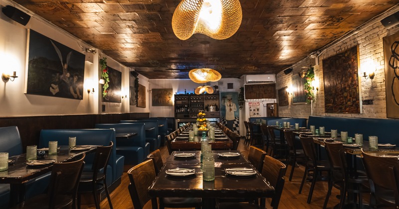 Interior, diner table,  booths