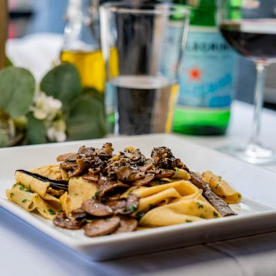 Pasta with black truffles.