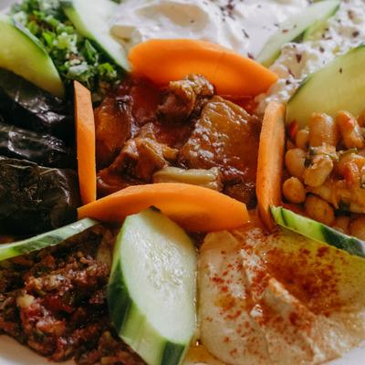 Assorted Middle Eastern appetizers.