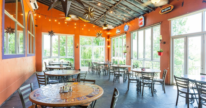 Interior, round tables and chairs