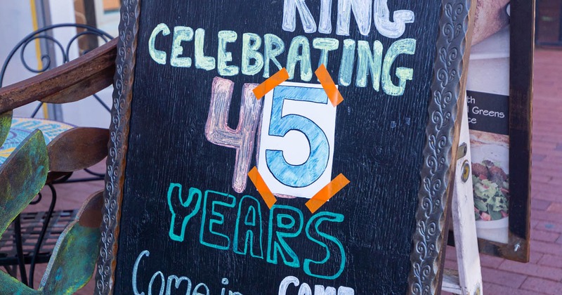 Blackboard sign depicting a 45 year anniversary