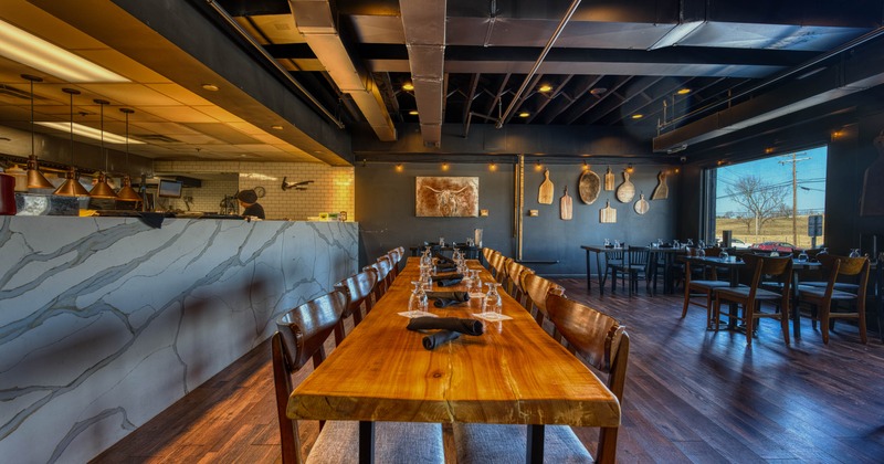 Interior, long table and chairs