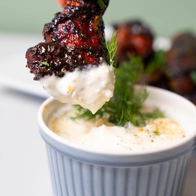 Ancho Grilled Wings with house herb ranch dip.