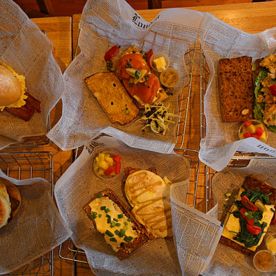 Various dishes on the table, top view