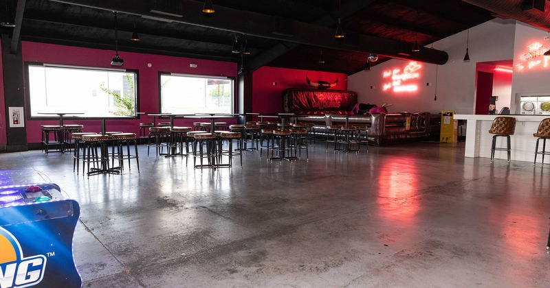 Interior space, bar tables and stools