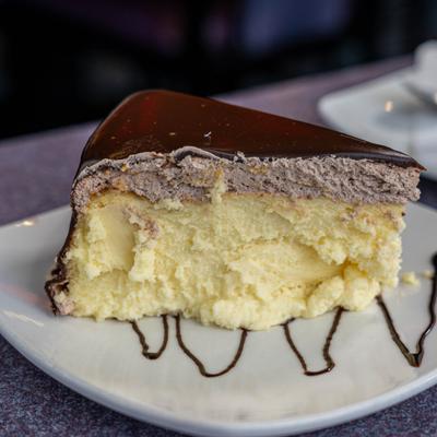 Chocolate Mousse Cheesecake served on the table.
