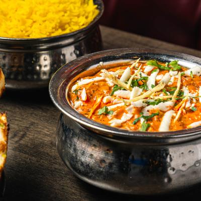 Chickpea curry cooked with ground cumin, onions, and tomatoes.