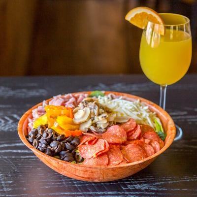 Antipasto Salad and a Mimosa.