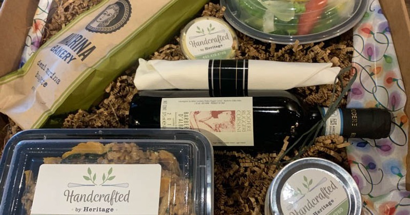 Box with food and wine