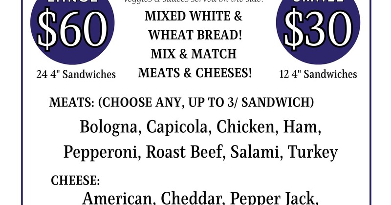 A menu offering for sandwiches