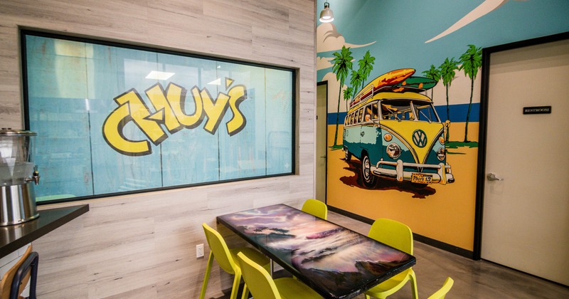 Colorful interior, table for four people