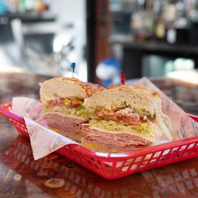 he Taste of Broadway sandwich with ham, salami, prosciutto, provolone cheese, and lettuce.