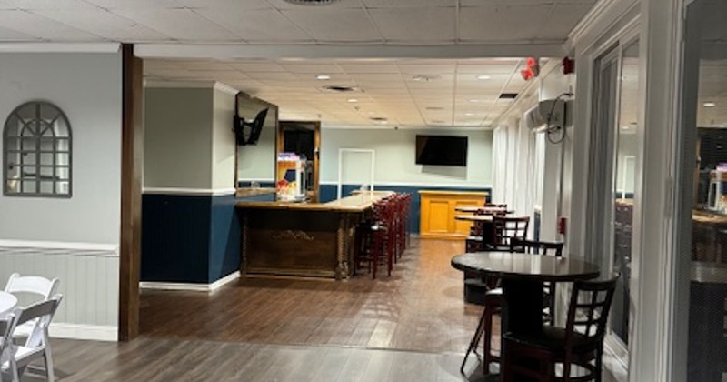 Event space with a bar and high-top tables