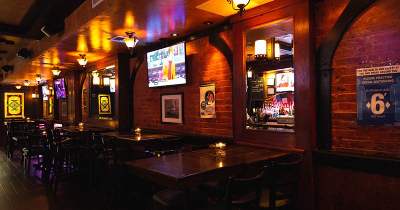 Interior, tables lined up by the wall