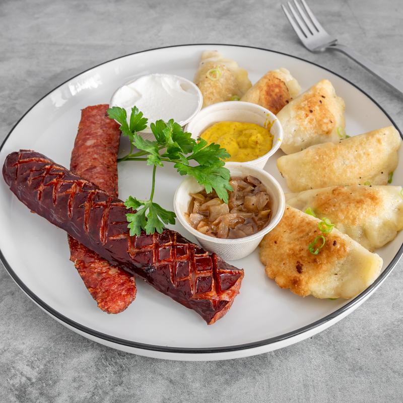 Pierogi and Polish sausage photo